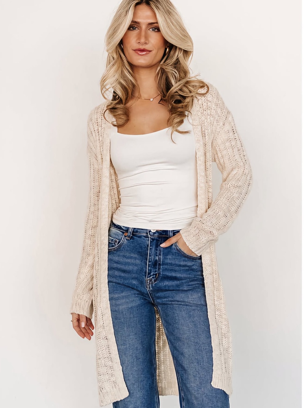Baltic Born Cream Open-Front Devman Knit Cardigan